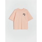 Tricou oversized cu imprimeu - roz-piersica