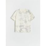Tricou oversized cu imprimeu - crem