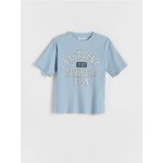 Tricou oversized cu imprimeu - albastru-pal