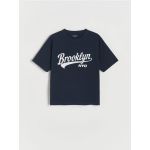 Tricou oversized, cu continut ridicat de bumbac - Albastru metalizat