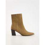 Botine din piele intoarsa cu toc - bej