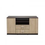 Comoda LUXOR, 2 usi, 2 sertare, corp sonoma inchis, fronturi sonoma deschis, 140x40x80 cm