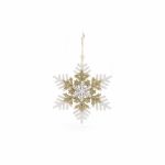 Ornament fulg de agatat, auriu + alb, 12 cm