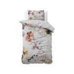 Set lenjerie de pat Lovely Flowers, 1 persoana, 140x220 cm, alb