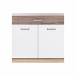 Corp inferior 90 ECO-7D, sertar, 2 usi, corp stejar sonoma, fronturi alb lucios + stejar sanremo, 90x51x82 cm