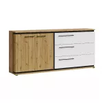 Comoda ML13, 2 usi, 3 sertare, corp artisan, fronturi MDF artisan + alb, 180x37x86 cm