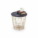 Masa cafea HARRISS, marmura negru + auriu, ,Ĺ 42 cm