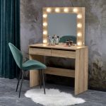 Masuta de toaleta HOLLYWOOD, cu oglinda si iluminare LED, stejar, 94x43x140 cm