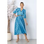 Rochie eleganta Yolanda Bleu cu imprimeu