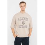 Bluza sport cu maneci scurte si imprimeu logo supradimensionat