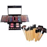 Pachet Promo: Trusa Profesionala Machiaj Miss Rose 190 Culori + Set 24 Pensule Machiaj + Borseta