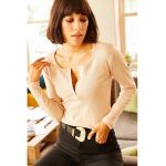 Bluza cu decolteu henley si maneci lungi