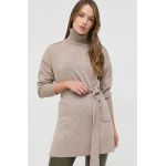 Beatrice B pulover de lana femei, culoarea bej, light, cu guler