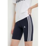 adidas pantaloni scurți femei, culoarea bleumarin, cu imprimeu, medium waist HF5955
