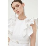 Custommade bluza subtire de blugi femei, culoarea alb, neted