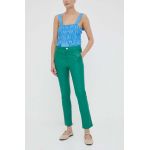 2NDDAY pantaloni de piele femei, culoarea verde, drept, high waist