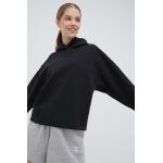 adidas Originals bluză Premium Essentials Short Hoodie femei, culoarea negru, cu glugă, uni IC5247-BLACK