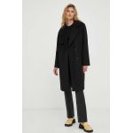 2NDDAY palton de lana Livia culoarea negru, de tranzitie, cu doua randuri de nasturi