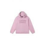 Dkny hanorac de bumbac pentru copii culoarea violet, cu glugă, cu imprimeu