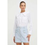 Custommade camasa din bumbac femei, culoarea alb, cu guler clasic, regular