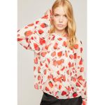 Bluza cu imprimeu abstract si maneci raglan