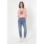 Blugi crop mom-fit cu talie inalta