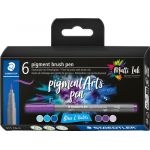 Set 6 carioci varf tip pensula - Pigment Liner blues violets | Staedtler
