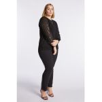 Pulover tricotat fin cu maneci transparente cu paiete