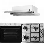 Pachet Cuptor electric Incorporabil Hausberg HB-8053IN, Clasa A, 71L, 2225W, Negru/Inox, Plita Incorporabila HB-555, 4 arzatoare, Gaz, Inox, Hota incorporabila telescopica HB-1285IN, Putere de absorbtie 420 m3/h, 2 motoare, 60 cm, Inox/Alb