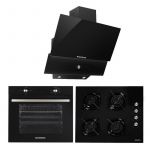 Pachet Incorporabil Cuptor electric Hausberg HB-8051NG, Clasa A, 76L, 2000W, Negru,Plita incorporabila Hausberg HB-563, Gaz, 4 arzatoare, Negru, Hota Incorporabila decorativa Hausberg HB-2285NG, 60 cm, Filtru aluminiu, Negru