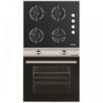 Pachet incorporabil HAUSBERG Cuptor electric HB-8051IN, 2000 W, 76 l, 4 Functii, Clasa A, Plita HB-567NG, Gaz, 4 arzatoare, Sistem de siguranta GAZ, Gratar din fonta, Material Sticla, Negru/Inox