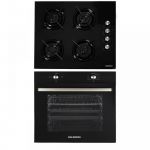 Pachet Incorporabil Hausberg Cuptor electric HB-8051NG, Clasa A, 76L, 2000W, Negru, Plita HB-563NG, 4 arzatoare, Gaz, Sticla