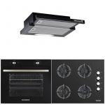 Pachet incorporabil HAUSBERG Cuptor HB-8051NG, Electric, 2000 W, 76 l, 4 Functii, Clasa A, Plita HB-567NG, Gaz, 4 arzatoare, Sistem de siguranta GAZ, Gratar din fonta, Sticla, Hota telescopica HB-1285NG, 420 m3/h, 2 motoare, 60 cm, Negru