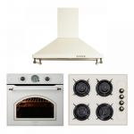 Pachet incorporabil Rustic, Cuptor electric Hausberg HB-8050, Clasa A, 57l, Ventilatie, Bej + Plita Incorporabila HB-570, 4 arzatoare, Gaz, Sticla + Hota decorativa HB-1500, 60cm, Filtru din aluminiu, Bej