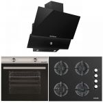 Pachete incorporabile HAUSBERG cuptor HB-8051IN, Electric, 2000 W, 76 l, 4 Functii, Clasa A, Plita HB-567NG, Gaz, 4 arzatoare, siguranta GAZ, fonta, Sticla, Hota decorativa HB-2285NG, 60 cm, Filtru aluminiu, Negru/Inox