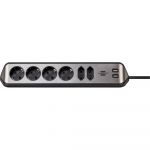 Prelungitor pentru perete/colt Brennenstuhl Estilo 215725, 6 prize, 2 x USB, 2m, Argintiu/Negru
