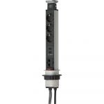 Prelungitor tip turn retractabil Brennenstuhl 215724, 3 prize, 2 x USB, 2 x prize RJ45, 2m, Argintiu/Negru