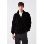 Bluza sport de blana shearling sintetica cu fenta si fermoar