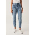 Blugi mom-fit crop cu aspect decolorat chimic