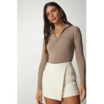 Bluza slim fit striat cu fenta cu fermoar