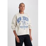 Bluza de trening cu imprimeu si maneci cazute