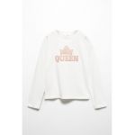 Bluza de bumbac cu broderie text Queen