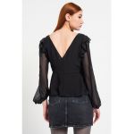 Bluza cu decolteu in V si maneci din sifon