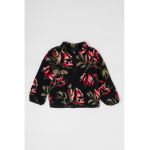 Bluza de trening cu model floral si fenta cu fermoar