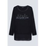 Bluza cu imprimeu text si terminatie din material transparent