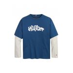 Bluza cu imprimeu logo si maneci contrastante