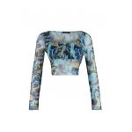 Bluza crop cu imprimeu si decolteu patrat