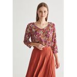 Bluza cu decolteu in V si model floral Afelia