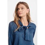 Bluza cu imprimeu geometric si funda din panglici