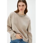 Bluza de trening cu decolteu cu decoratiuni